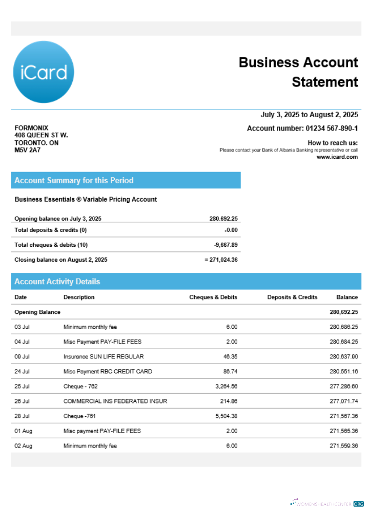 Download Ukraine Icard business checking account statement Word and PDF template Photoshop template